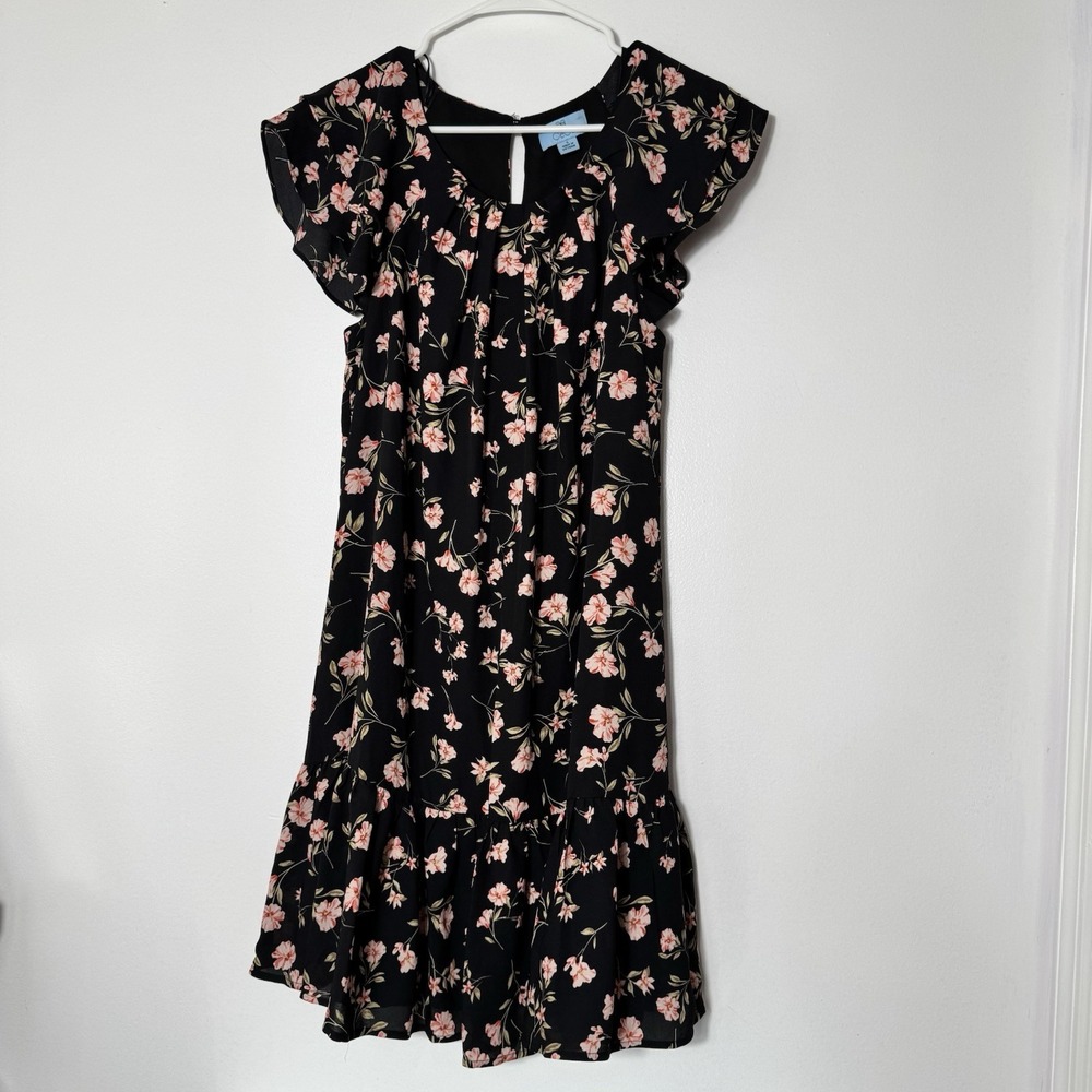 Cece Floral Dress Delicate Ruffle Sleeves Tiered Ruffle Hem Sz S Coquette